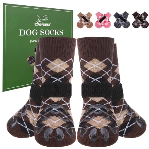 EXPAWLORER Hundesocken Anti Rutsch Leckschutz von Pfoten, doppelseitiger Rutschfester Pfotenschutz für Hartholzböden, Hunde Socken verletzung für alle Hunde, britischer Stil, Braun S EXPAWLORER Hundesocken Anti Rutsch Leckschutz von Pfoten, doppelseitiger Rutschfester Pfotenschutz für Hartholzböden, Hunde Socken verletzung für alle Hunde, britischer Stil, Braun S von EXPAWLORER