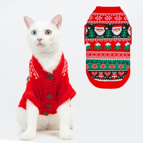 EXPAWLORER Weihnachtspullover für Katzen, stilvolles Strick-Outfit, weiche Kleidung für Katzen, Weihnachtspullover mit Ärmeln, warme Kleidung, Kätzchen-Kleidung, Größe L von EXPAWLORER