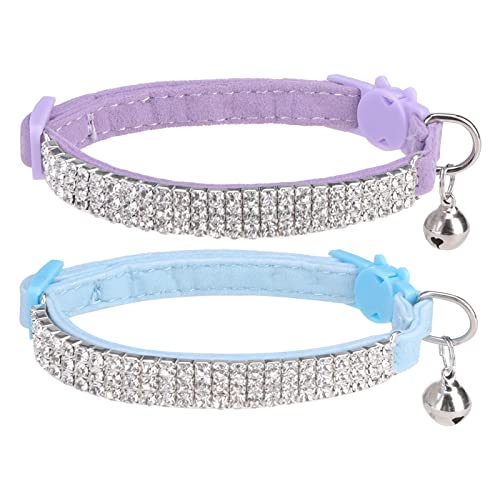 EXPAWLORER Katzenhalsband mit Sicherheitsverschluss, weiches Samtband selbstöffnend mit Glocke und Strass, sicher und verstellbar, idealer Halsband für Katzen & Kleine Hunde, 2 Stück von EXPAWLORER