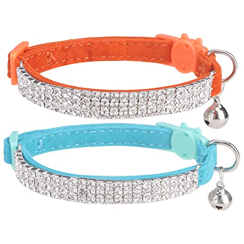 EXPAWLORER Katzenhalsband mit Sicherheitsverschluss, weiches Samtband selbstöffnend mit Glocke und Strass, sicher und verstellbar, idealer Halsband für Katzen & Kleine Hunde, 2 Stück von EXPAWLORER