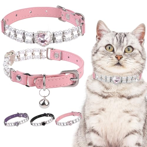 EXPAWLORER Katzenhalsband mit Glöckchen, verstellbar, weiches Leder, Katzenzubehör, niedliches Katzenhalsband mit Sicherheitsgurt, für Mädchen, Innen, Kätzchen, Katzen von EXPAWLORER