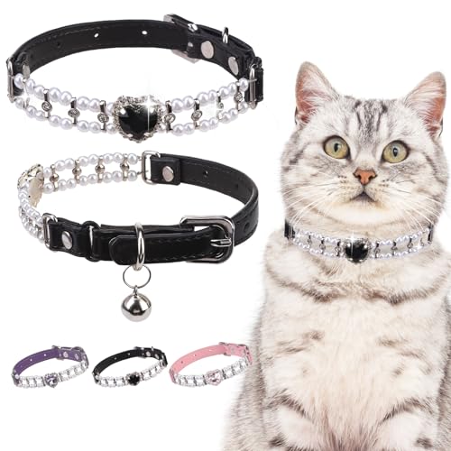 EXPAWLORER Katzenhalsband mit Glöckchen, verstellbar, weiches Leder, niedliches Katzenhalsband mit Sicherheitsgurt, für Mädchen, Innenkätzchen, Katzen von EXPAWLORER