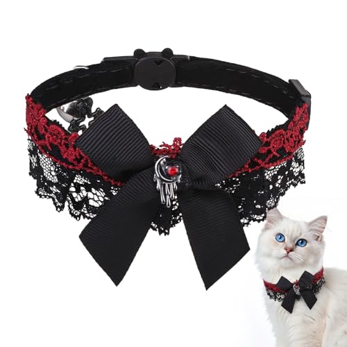 EXPAWLORER Katzenhalsband mit Glöckchen, verstellbares Katzenhalsband aus weichem Samt, mit Kreuz-Zubehör, Sicherheits-Schnellverschluss, Gothic-Stil, Haustierhalsband für Katzen, Kätzchen, kleine von EXPAWLORER