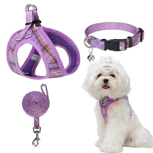 EXPAWLORER Classic Plaid Step-in Hundegeschirr mit verstellbarem Halsband, weiche Weste ohne Ziehen, reflektierend, Lila von EXPAWLORER