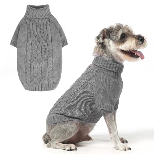 EXPAWLORER Pullover für kleine Hunde, Fleece, Strickwaren mit Loch für die Leine, Rollkragen, Herbstkleidung mit reflektierendem Garn für kleine, mittelgroße Hunde, Welpen, Grau, Größe S von EXPAWLORER