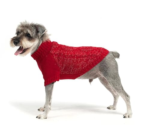 EXPAWLORER Pullover für kleine Hunde, Fleece, Strickwaren mit Loch für die Leine, Rollkragen, Herbstkleidung mit reflektierendem Garn für kleine, mittelgroße Hunde, Welpen, Rot, Größe S von EXPAWLORER