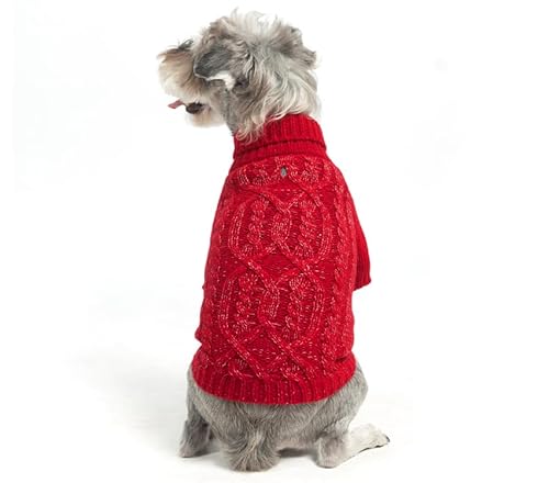 EXPAWLORER Pullover für kleine Hunde – Fleece-Pullover, Strickwaren mit Loch für die Leine, Rollkragen, Herbstkleidung für Hunde, mit reflektierendem Garn für kleine, mittelgroße Hunde, Welpen, Rot, von EXPAWLORER