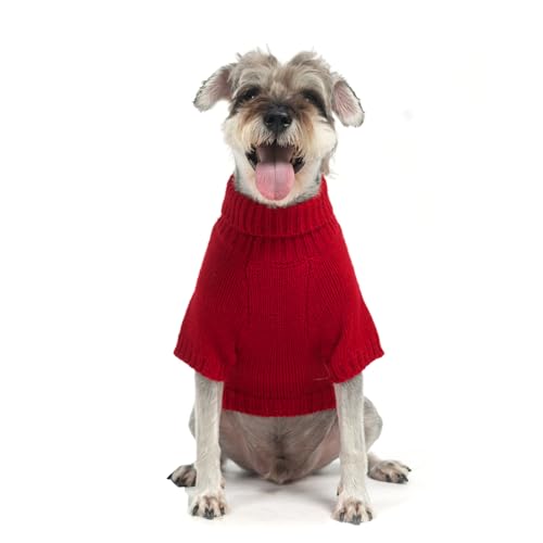 EXPAWLORER Pullover für kleine Hunde – Fleecepullover mit Loch für die Leine, Rollkragen, Herbstkleidung für Hunde, Urlaubskleidung mit reflektierendem Garn für kleine, mittelgroße Hunde, Welpen, Rot, von EXPAWLORER