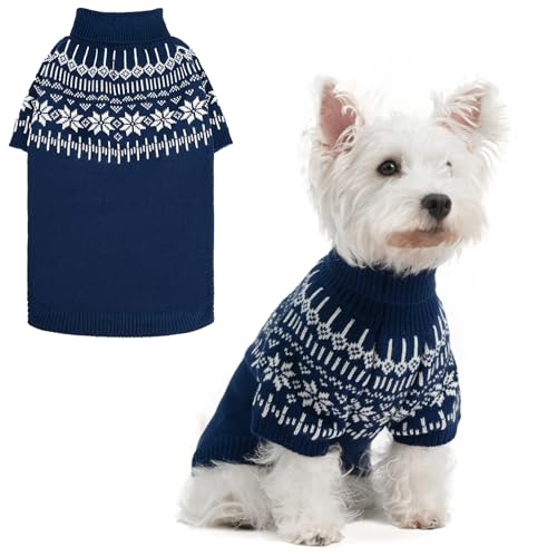 EXPAWLORER Rollkragenpullover für Hunde, Fair-Isle-Schneeflocken-Design, warmer Welpenpullover, britischer Stil, Winter-Outfit, Pullover für kleine, mittelgroße und große Hunde und Katzen, Blau, Größe EXPAWLORER Rollkragenpullover für Hunde, Fair-Isle-Schneeflocken-Design, warmer Welpenpullover, britischer Stil, Winter-Outfit, Pullover für kleine, mittelgroße und große Hunde und Katzen, Blau, Größe von EXPAWLORER