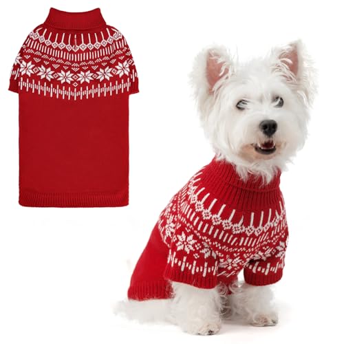 EXPAWLORER Rollkragenpullover für Hunde, Fair-Isle-Schneeflocken-Design, warmer Welpenpullover, britischer Stil, Winter-Outfit, Pullover für kleine, mittelgroße und große Hunde und Katzen, Rot, Größe EXPAWLORER Rollkragenpullover für Hunde, Fair-Isle-Schneeflocken-Design, warmer Welpenpullover, britischer Stil, Winter-Outfit, Pullover für kleine, mittelgroße und große Hunde und Katzen, Rot, Größe von EXPAWLORER