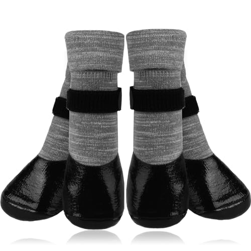 EXPAWLORER Rutschfeste Hundesocken, Stiefel, wasserdichte Hundeschuhe für den Winter, Outdoor-Halte/kalten Bürgersteig, Schnee, Regen, rutschfeste Pfotenschutzstiefel für Hartholzböden, Welpen, ältere von EXPAWLORER