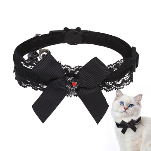 EXPAWLORER Halloween-Katzenhalsband, verstellbar, weicher Samt, mit Blumenzubehör und Glöckchen, Sicherheits-Schnellverschluss, Gothic-Stil, Haustierhalsband für Katzen, Kätzchen, kleine Hunde EXPAWLORER Halloween-Katzenhalsband, verstellbar, weicher Samt, mit Blumenzubehör und Glöckchen, Sicherheits-Schnellverschluss, Gothic-Stil, Haustierhalsband für Katzen, Kätzchen, kleine Hunde von EXPAWLORER