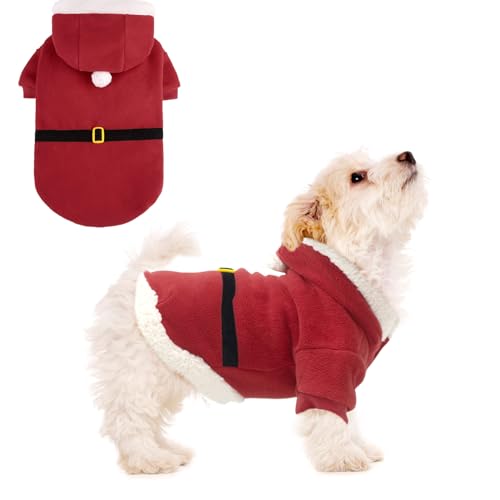 EXPAWLORER Weihnachtlicher Hunde-Kapuzenpullover, Hundekleidung, Hund Kostüm – Weihnachtsmann-Outfit, Haustier-Winter-Pullover, Mantel, Welpen-Party-Kleidung für kleine und mittelgroße Hunde von EXPAWLORER