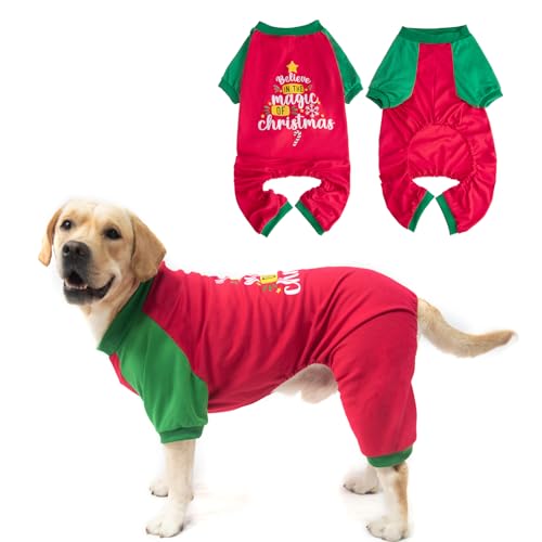 EXPAWLORER Weihnachtspyjama für mittelgroße und große Hunde, Weihnachts-Outfit, warme und weiche dehnbare Hunde-Winterkleidung, Pullover, Haustier-Overall, Urlaubskostüm, Pyjama für Hunde, Jungen und von EXPAWLORER