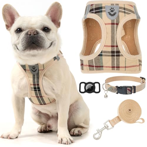 EXPAWLORER Hundegeschirr und Leine, Set mit AirTag-Halter, weich gepolstert, mittelgroß, kein Ziehen, reflektierendes Welpengeschirr, Halsband und Leine zum Spazierengehen, Khaki, Größe S EXPAWLORER Hundegeschirr und Leine, Set mit AirTag-Halter, weich gepolstert, mittelgroß, kein Ziehen, reflektierendes Welpengeschirr, Halsband und Leine zum Spazierengehen, Khaki, Größe S von EXPAWLORER