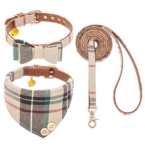 EXPAWLORER Welpenhalsband und Leine-Sets – Klassische Karierte Fliege und Hunde-Bandana-Halsband mit niedlicher Glocke, kein Verheddern der Hundeleine, verstellbares Hundehalsband für kleine, von EXPAWLORER