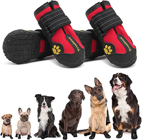 Expawlorer Rutschfeste Hundeschuhe für große Hunde, Hundeschuhe für den Winter mit robuster Sohle und reflektierendem Riemen, wasserdichte Regenstiefel, Hundepfotenschutz für kalte/heiße Gehwege, von EXPAWLORER