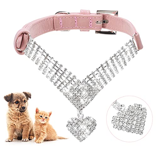 Strass-Hundehalsband, süßes Bling Haustier Welpe Katze Kristall Halsbänder für Mädchen, weich, verstellbar, funkelnd, rosa Halskette von EXPAWLORER