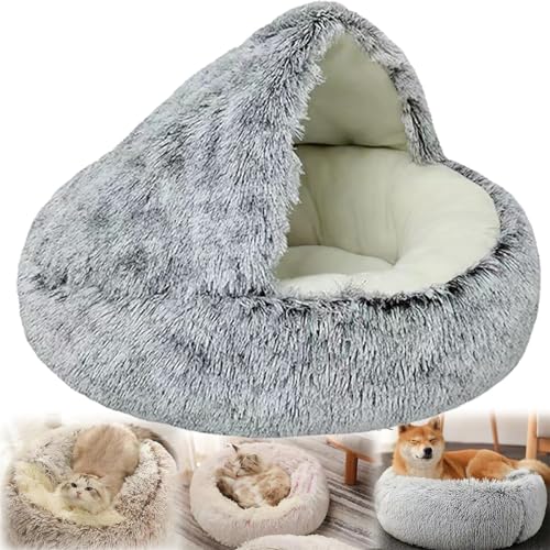 EXQST Gemütliches Cocoon-Haustierbett, warmes Plüschbett für Haustiere im Winter, gemütliches Nook-Hundebett, rutschfeste, waschbare Unterseite, kuscheliges Haustier-Plüschbett von EXQST