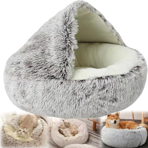 EXQST Gemütliches Cocoon-Haustierbett, warmes Plüschbett für Haustiere im Winter, gemütliches Nook-Hundebett, rutschfeste, waschbare Unterseite, kuscheliges Haustier-Plüschbett von EXQST