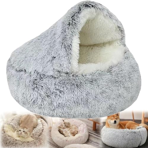 EXQST Gemütliches Cocoon-Haustierbett, warmes Plüschbett für Haustiere im Winter, gemütliches Nook-Hundebett, rutschfeste, waschbare Unterseite, kuscheliges Haustier-Plüschbett von EXQST