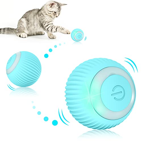 EXTFANS Katzenspielzeug Elektrisch Katzenball mit LED Licht, Automatischer 360 Grad Rollbal Interaktives Katzenspielzeug mit USB Wiederaufladbarer, interaktiver katzenball für Katzen (Blau) von EXTFANS