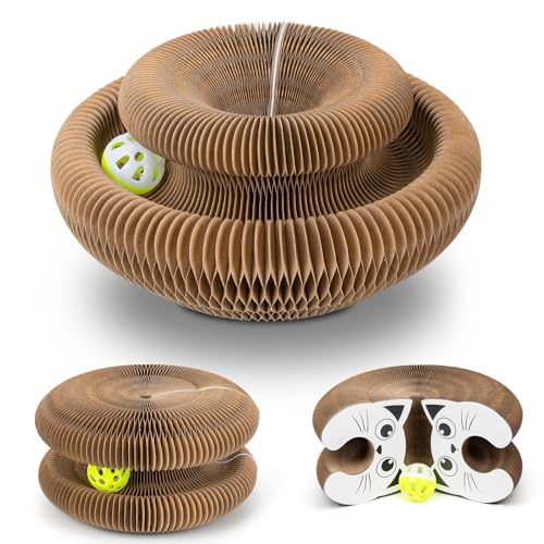 EXTFANS Kratzbrett Katze, 2-in-1 Cat Kratzbrett mit Glöckchen, Magische Orgel Cat Scratching Board, Zusammenklappbares interaktives Katzenspielzeug für den Drinnen und draußen von EXTFANS