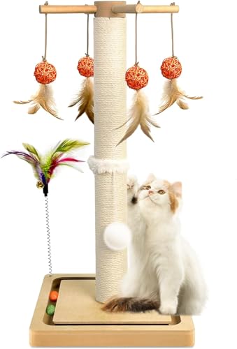 EXTFANS Kratzsäule für Katzen,63 * 30 * 30cm Kratzbaum Katze mit Natürlichem Sisalseil, Kratzstamm,Beige von EXTFANS