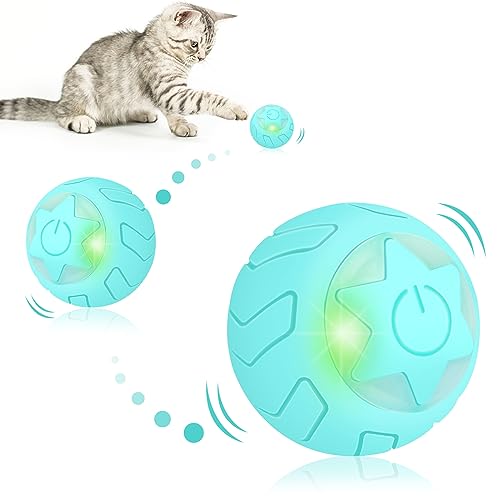 Katzenspielzeug Elektrisch Katzenball mit LED Licht, Automatischer 360 Grad Rollbal Interaktives Katzenspielzeug mit USB Wiederaufladbarer, interaktiver katzenball für Katzen (Blauer Stern Ball) von EXTFANS