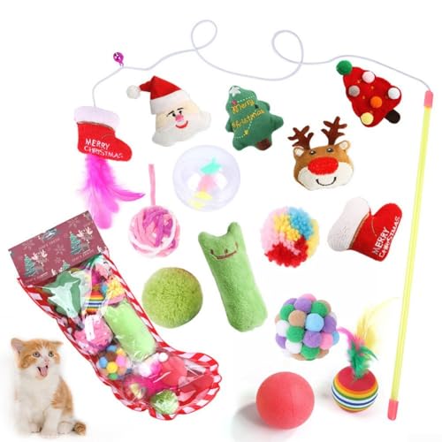 EXTRWORY Katzenspielzeug-Set, 11/12/14 Stück, Katzenspielzeug, Federbälle, Spielzeug, Weihnachten, interaktives Spiel für den Innenbereich, Kätzchen, Welpen, Kätzchen (14 Set) von EXTRWORY