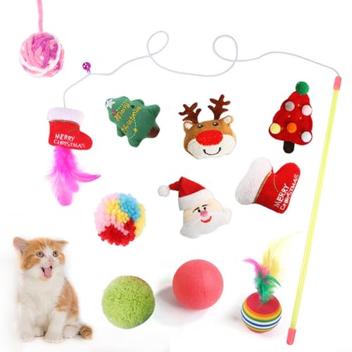 EXTRWORY Katzenspielzeug-Set, 11/12/14-teilig, Katzenspielzeug, Federball, Spielzeug, Weihnachten, interaktives Spiel für Innen, Kätzchen, Welpen, Kätzchen (11 Set) von EXTRWORY