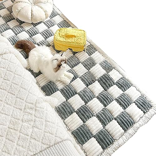 EYESLA Cream-Coloured Large Plaid Square Pet Mat Bed Couch Cover, 2023 New Chic Cotton Protective Floor Cover 70x210 cm (Color : Grey, Size : 27.5 * 70.8 in) von EYESLA