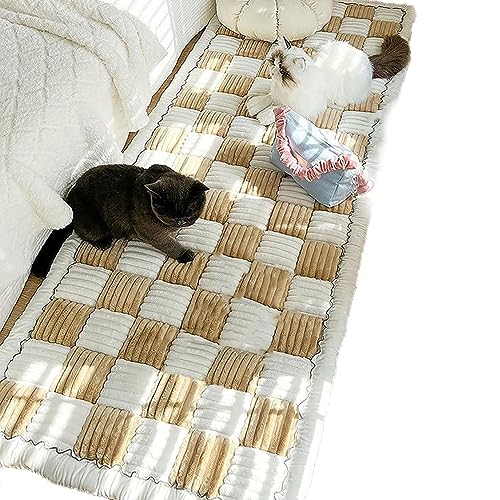 EYESLA Cream-Coloured Large Plaid Square Pet Mat Bed Couch Cover, 2023 New Chic Cotton Protective Floor Cover 70x210 cm (Color : Light Brown, Size : 19.6 * 19.6 in) von EYESLA
