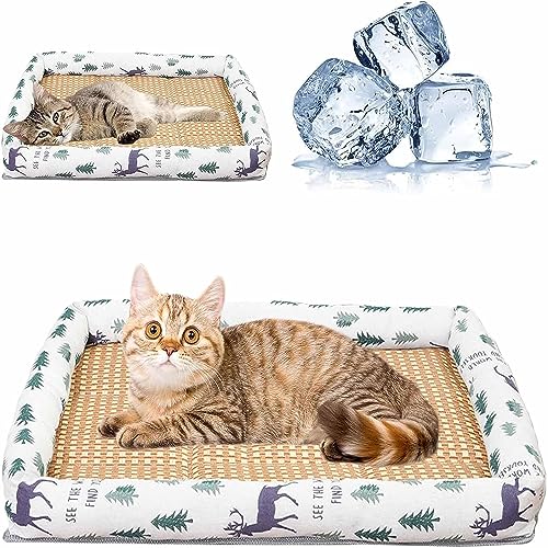 EYESLA Kühlbett for Katzen/Hunde, Haustier-Eisunterlage, Kühlbett for Hunde und Katzen, waschbare quadratische Sommer-Kühlmatten for Schlafen von Haustieren (Color : G, Size : 27 * 22in(10-20kg)) von EYESLA