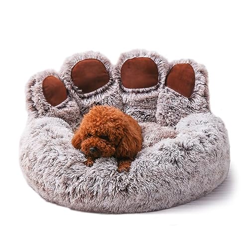 Niedlicher Bär Pfotenform Hundebett Katze Haustier Sofa, Flauschiges Kunstfell Bärentatzenform Katzenkissen Hundebett Beruhigendes Donut Hundebett Bequemes Haustier Schlafbetten für Kleine, Mittel, von AOjingbei