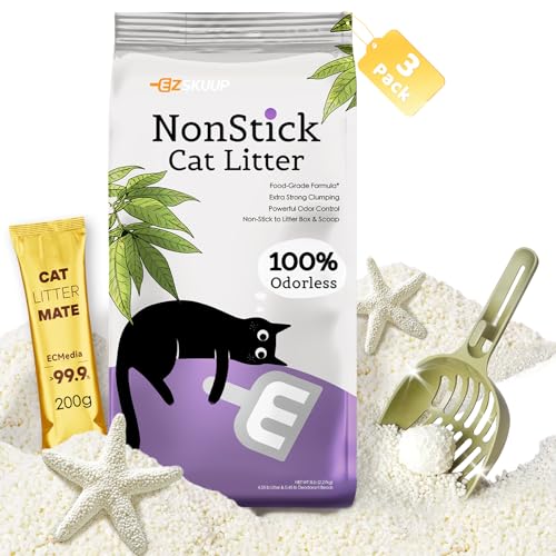 EZSKUUP Antihaftende Ultraklumpende Katzenstreu Klumpstreu für Katzen, Staubfrei | Unparfümiert Katzensand, Aus Haustierfreundlichem Natürlichem Cassava Hergestellt Mit Geruchsbindung, 2,27KG x 3 Pack von EZSKUUP