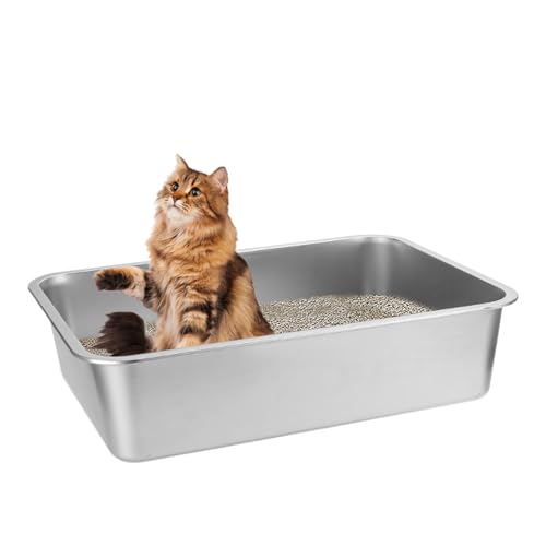 Katzentoilette aus Edelstahl, extra große Metall-Katzentoilette, XL Edelstahl-Katzentoilette für große Katzen, 50 cm L x 13,8 B x 3,9 H, keine Geruchsaufnahme, leicht zu reinigen, rostfrei, von EZSKUUP