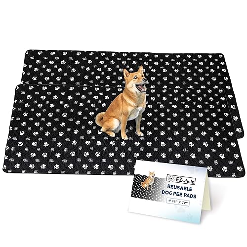 EZwhelp Wiederverwendbare Pee Pads für Hunde – waschbare Pee Trainingspads für Hunde & Welpen – wasserdichte schwarz-weiße Haustier-Wurfunterlage Hundematte – rutschfeste 2 Pack Sanitär-Welpen-Pee Pad (122 x 183 cm) von EZwhelp