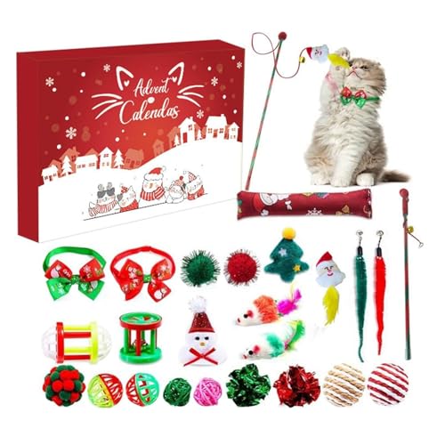 Katzen Adventskalender 2024, 24 Tage Weihnachts Countdown Kalender für Katzen, Katzenspielzeug Weihnachts Adventskalender 24 Katzenspielzeuge Weihnachtskalender von EagerMinds