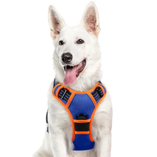 Eagloo Hundegeschirr Grosse Hunde, Anti Zug Hundegeschirr mit Reflexstreifen und Kontrolle, Verstellbar und Einstellbar Geschirr Hund Groß, Brustgeschirr für Labrador, Blau & Orange, XL von Eagloo