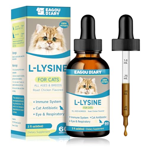 Lysin Katze - L-Lysin Tropfen für Katzen & Kätzchen, Katzen Immunsystem, Katzenschnupfen, Linderung von Allergien, Niesen, Katzen Nahrungsergänzungen mit Vitaminen & Mineralien, Kolostrum, Taurin von Eagou Diary