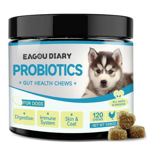 Probiotika Hunde - Hund Darmflora Aufbauen - Darmsarnierung Hund - Probiotika für Hunde Leckerli Stärkung des Immunsystems, Durchfall Hund, mit Präbiotika, Ziegenmilch, Omega 3, Vitaminen- 120 Snacks von Eagou Diary