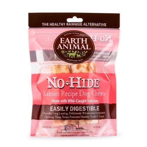 Earth Animal Kausnacks ohne Haut – klein – Kausnacks für Hunde ohne natürliches Rohleder mit Lachsgeschmack – 2 Stück (1 Stück) von Earth Animal