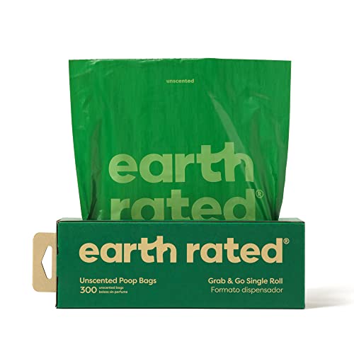 Earth Rated Hundekotbeutel, dicke Grab & Go Einzelrolle, ideal für das Aufsammeln im Garten, unparfümiert, 300 Beutel von Earth Rated