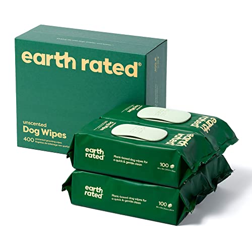 Earth Rated Feuchttücher für Hunde, neues aussehen, dicke Pflegetücher auf pflanzlicher Basis zur einfachen Anwendung an Pfoten, Körper und Hintern, unparfümiert, 400 Stück von Earth Rated