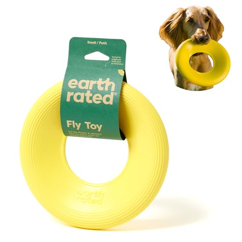 Earth Rated Flying Disc Hundespielzeug, Interaktives Flying Saucer Spielzeug für Erwachsene und Welpen Hunde, Schwimmt im Wasser, Klein Gelb von Earth Rated