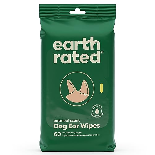 Earth Rated Haustier-Ohrentücher, hypoallergene Ohrentücher für Hunde und Katzen, um Schmutz und Wachsansammlungen zu entfernen, Haferflockenduft, 70 Stück von Earth Rated