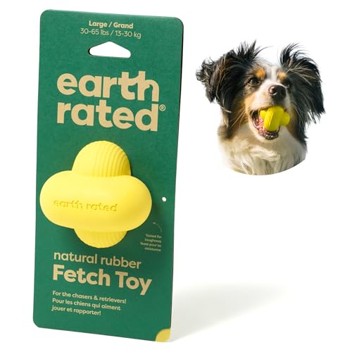 Earth Rated Hundeball, EIN interaktiver Apportierball für alle Rassen in verschiedenen Größen, aus Naturgummi, das perfekte Spielzeug für drinnen und draußen, groß, gelb von Earth Rated