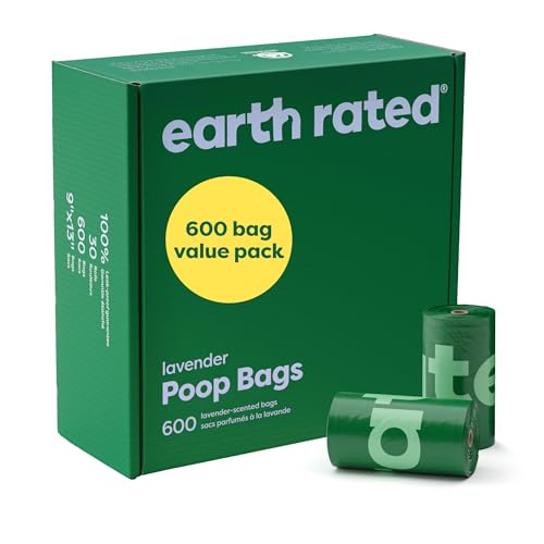 Earth Rated Hundekotbeutel Vorteilspackung, auslaufsichere und extra dicke Haustierkotbeutel für große und kleine Hunde, Nachfüllrollen, Lavendelduft, 600 Stück von Earth Rated