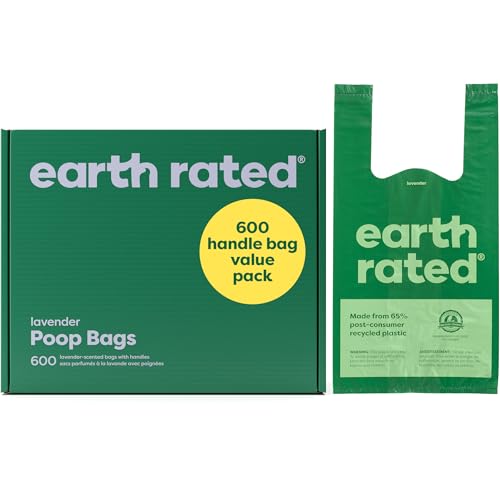 Earth Rated Hundekotbeutel mit Griffen, Vorteilspack, leicht zu binden und garantiert auslaufsicher, Lavendel, 600 Griffbeutel von Earth Rated